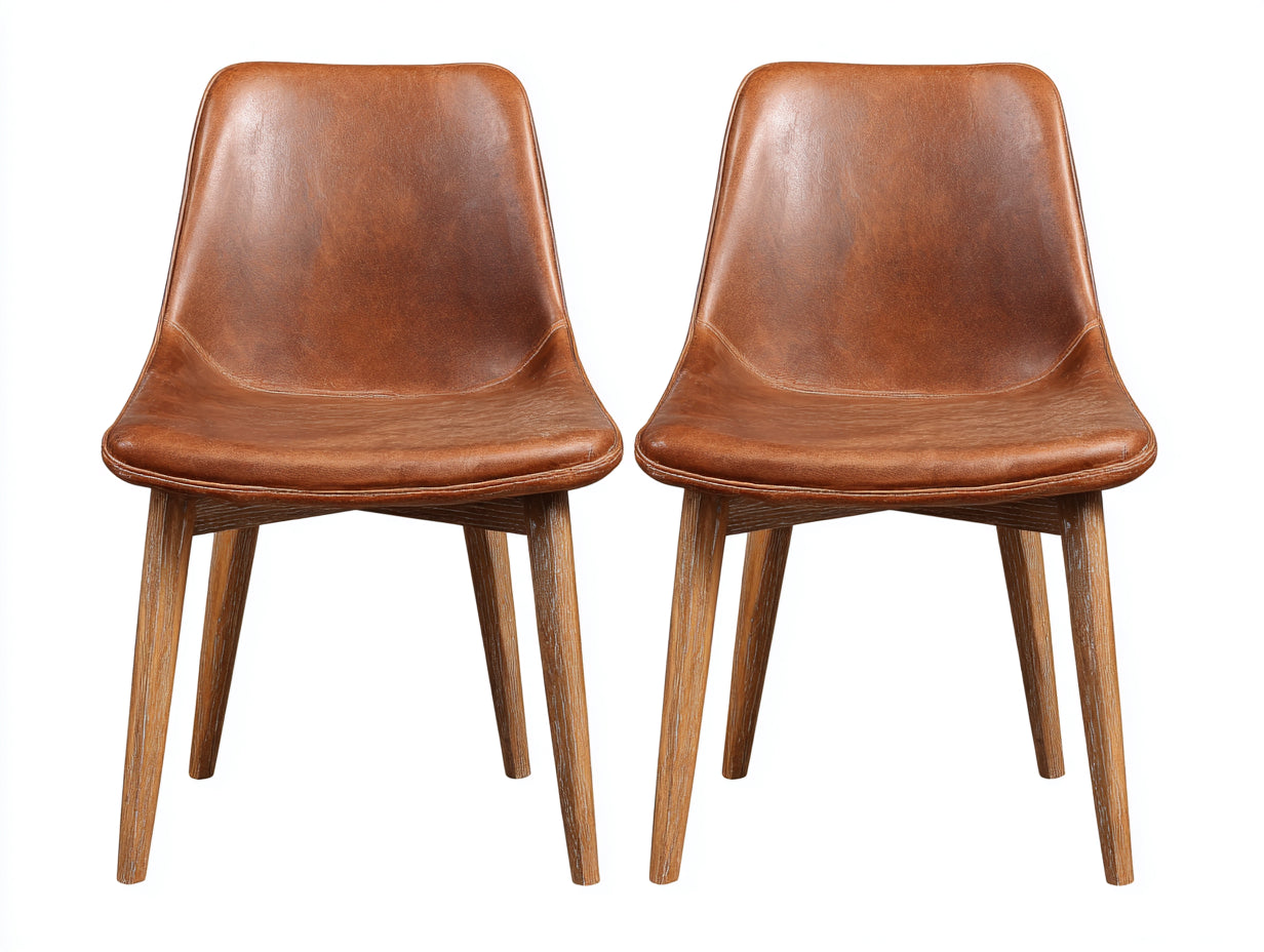 Sedia da pranzo - legno-similpelle - 52 x 59 x 84 cm - marrone cognac-legno naturale - stile rétro moderno