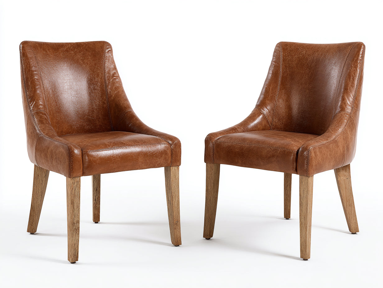 Sedia da pranzo - legno-similpelle - 58 x 64 x 89 cm - marrone cognac-legno naturale - stile vintage contemporaneo