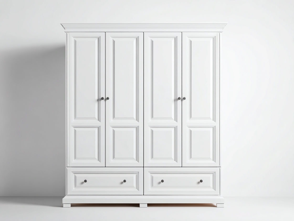 Armadio - Legno ingegnerizzato - Metallo - 160 x 58 x 205 cm - Bianco - Stile classico