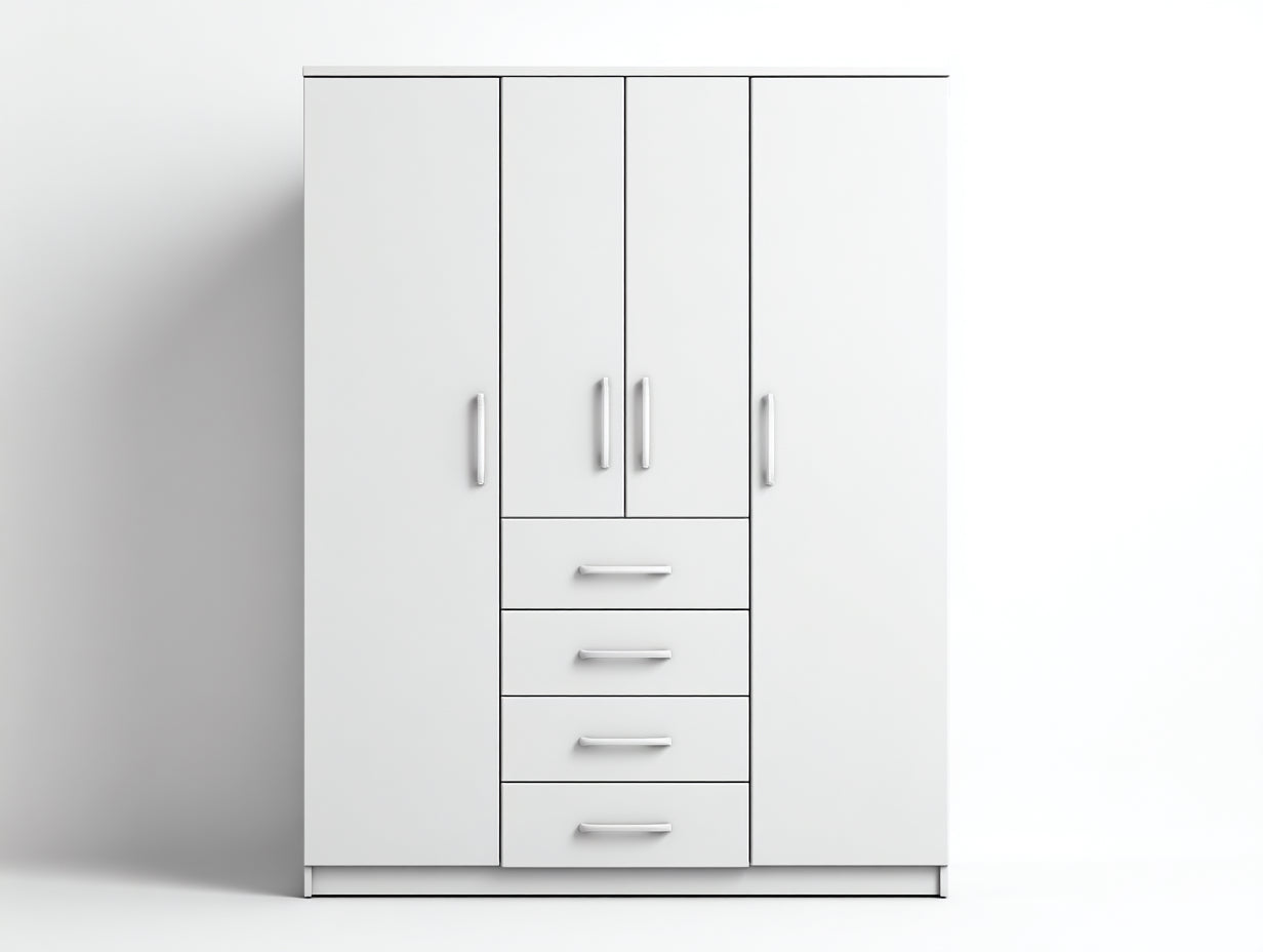 Armadio - Legno ingegnerizzato - Metallo - 142 x 56 x 192 cm - Bianco - Stile essenziale
