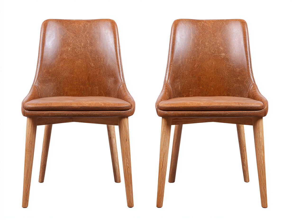 Sedia da pranzo - legno - similpelle - 50 x 58 x 88 cm - marrone cognac-legno naturale - stile rétro moderno