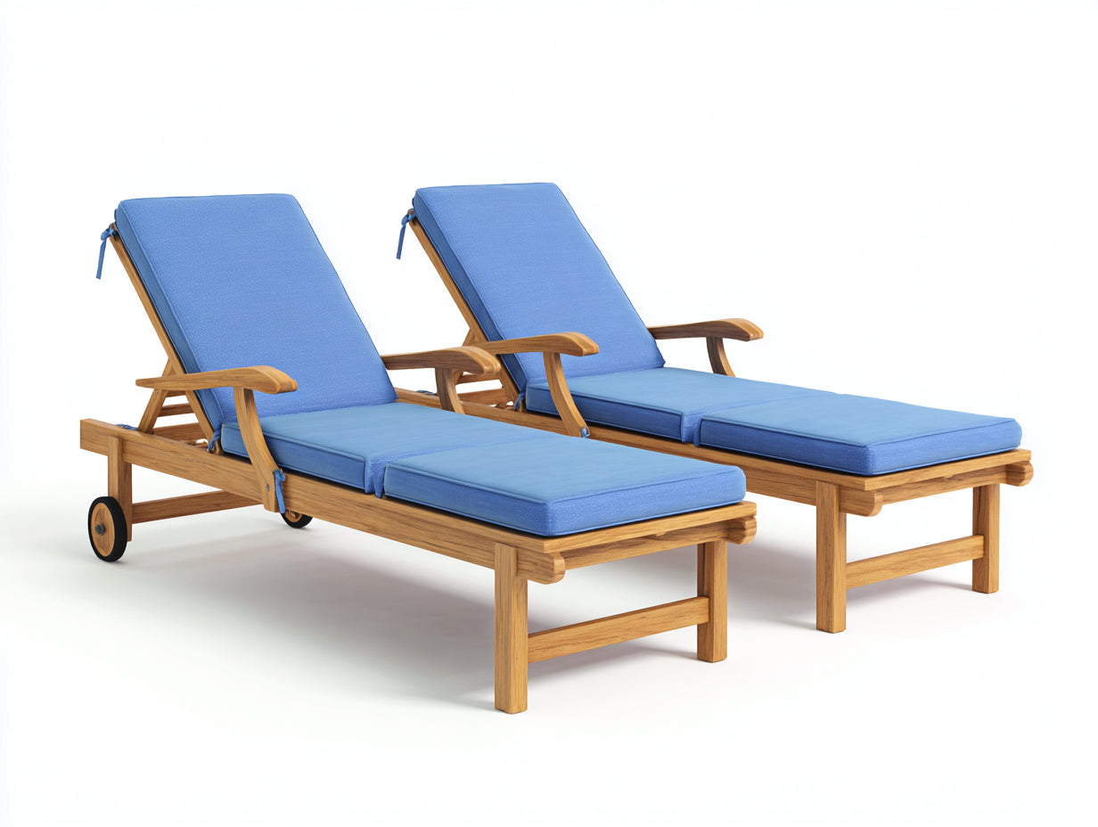 Lettino prendisole - legno massello-tessuto-metallo - 199 x 77 x 37 cm - azzurro cielo-legno naturale - stile elegante con braccioli sagomati e ruote
