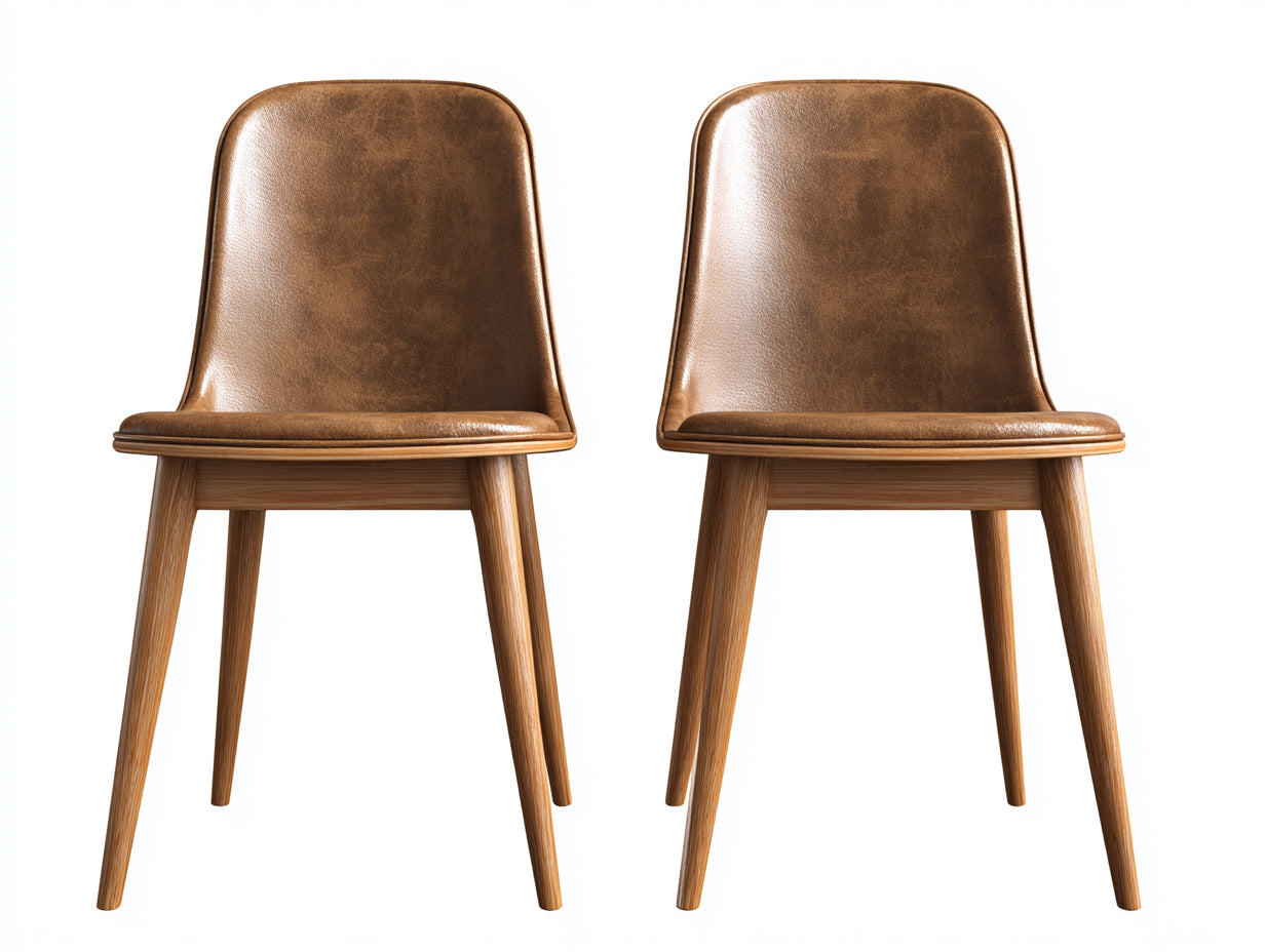 Sedia da pranzo - legno-similpelle - 49 x 56 x 88 cm - marrone-legno naturale - stile nordico