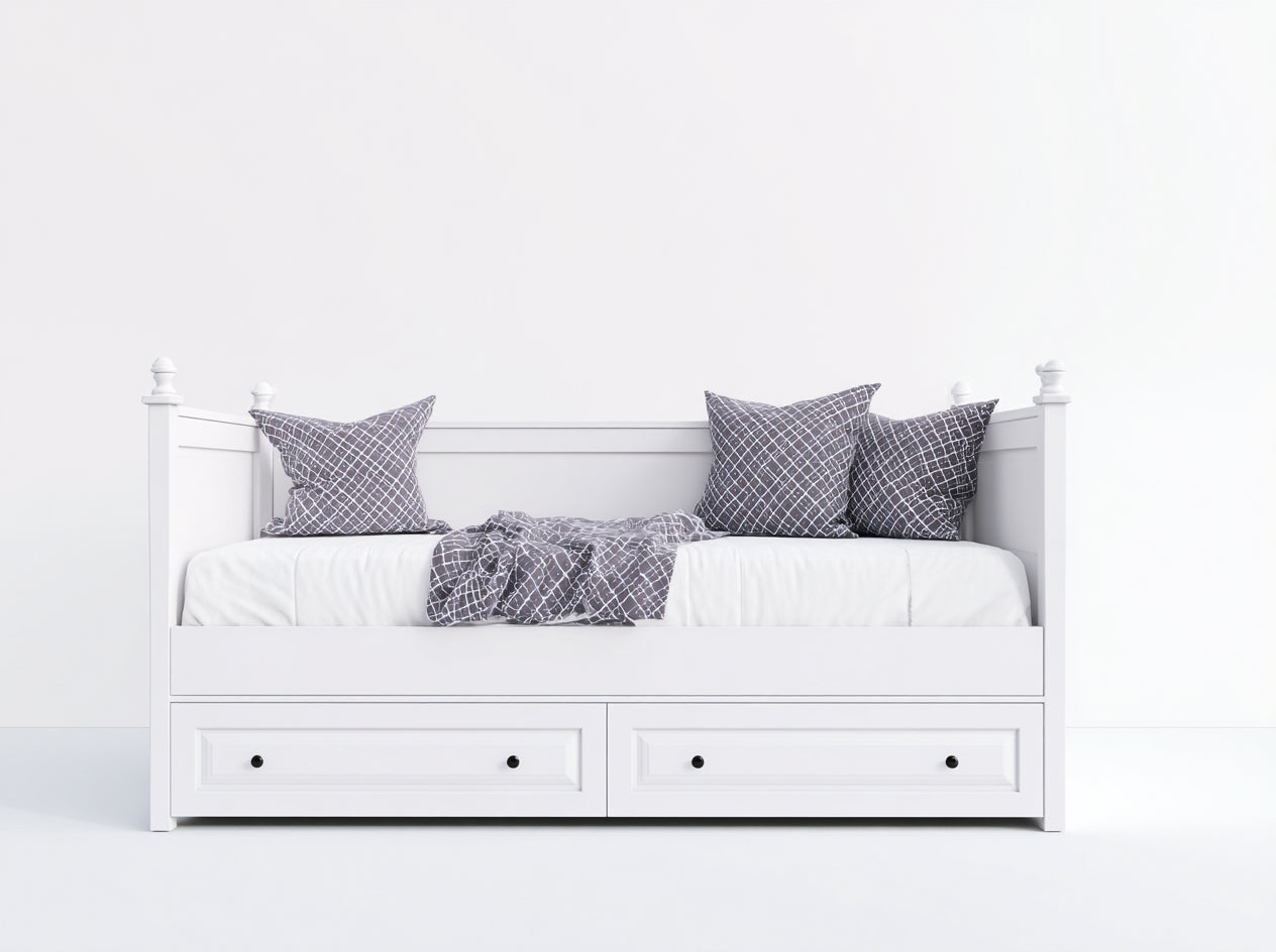Divano letto - MDF-Legno di pino-Metallo - 208 x 99 x 96 cm - Bianco - Stile classico con cassetti contenitore