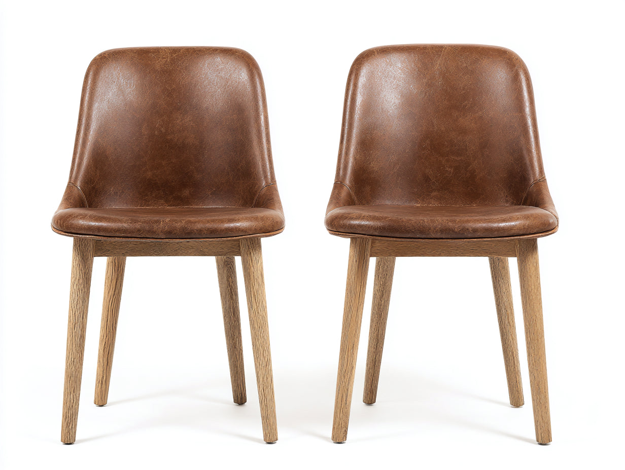 Sedia da pranzo - legno-similpelle - 50 x 58 x 86 cm - marrone-legno naturale - stile vintage essenziale
