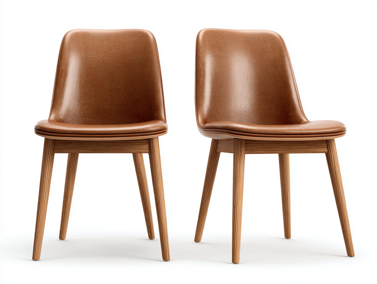 Sedia da pranzo - legno-similpelle - 48 x 56 x 85 cm - marrone chiaro-legno naturale - stile scandinavo