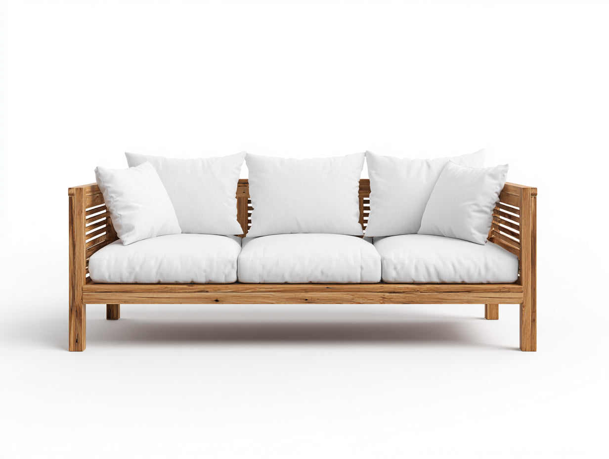 Divani da esterno - Legno-tessuto - 225 x 85 x 78 cm - Bianco-marrone naturale - Stile rustico contemporaneo