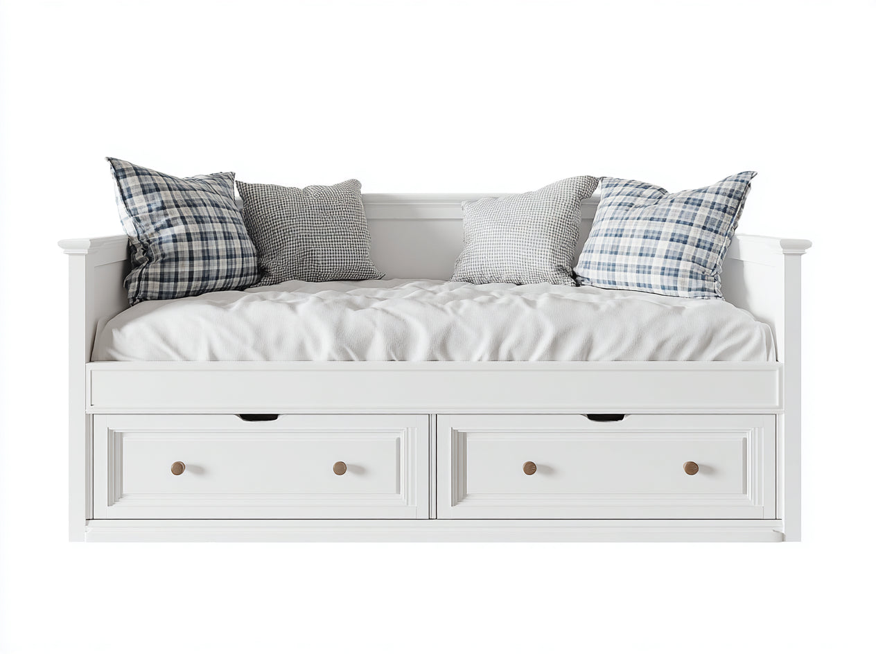 Divano letto - MDF-Legno massello-Metallo - 211 x 101 x 91 cm - Bianco - Stile country con cassetti contenitore