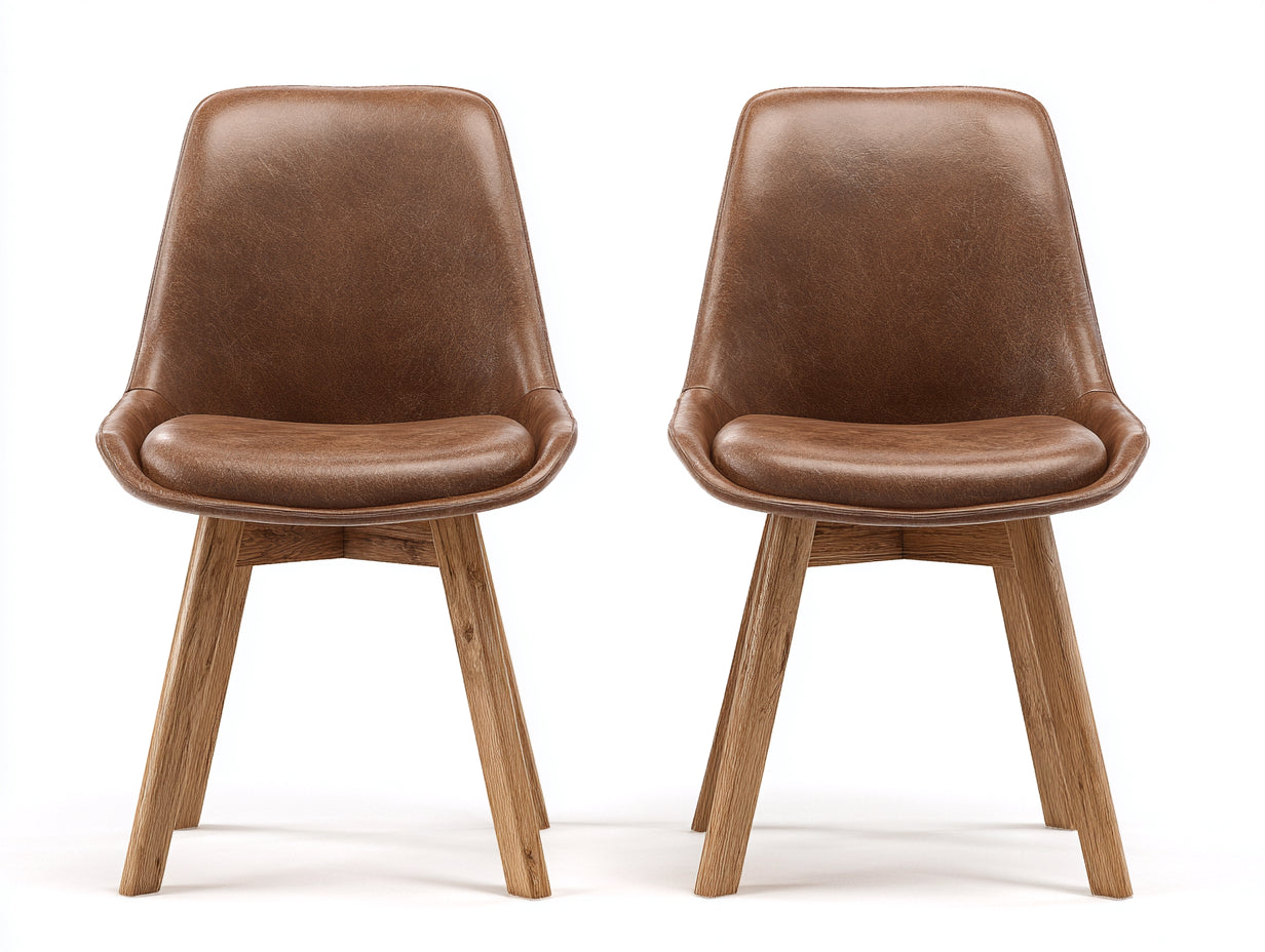 Sedia da pranzo - legno-similpelle - 54 x 60 x 86 cm - marrone-legno naturale - stile moderno organico