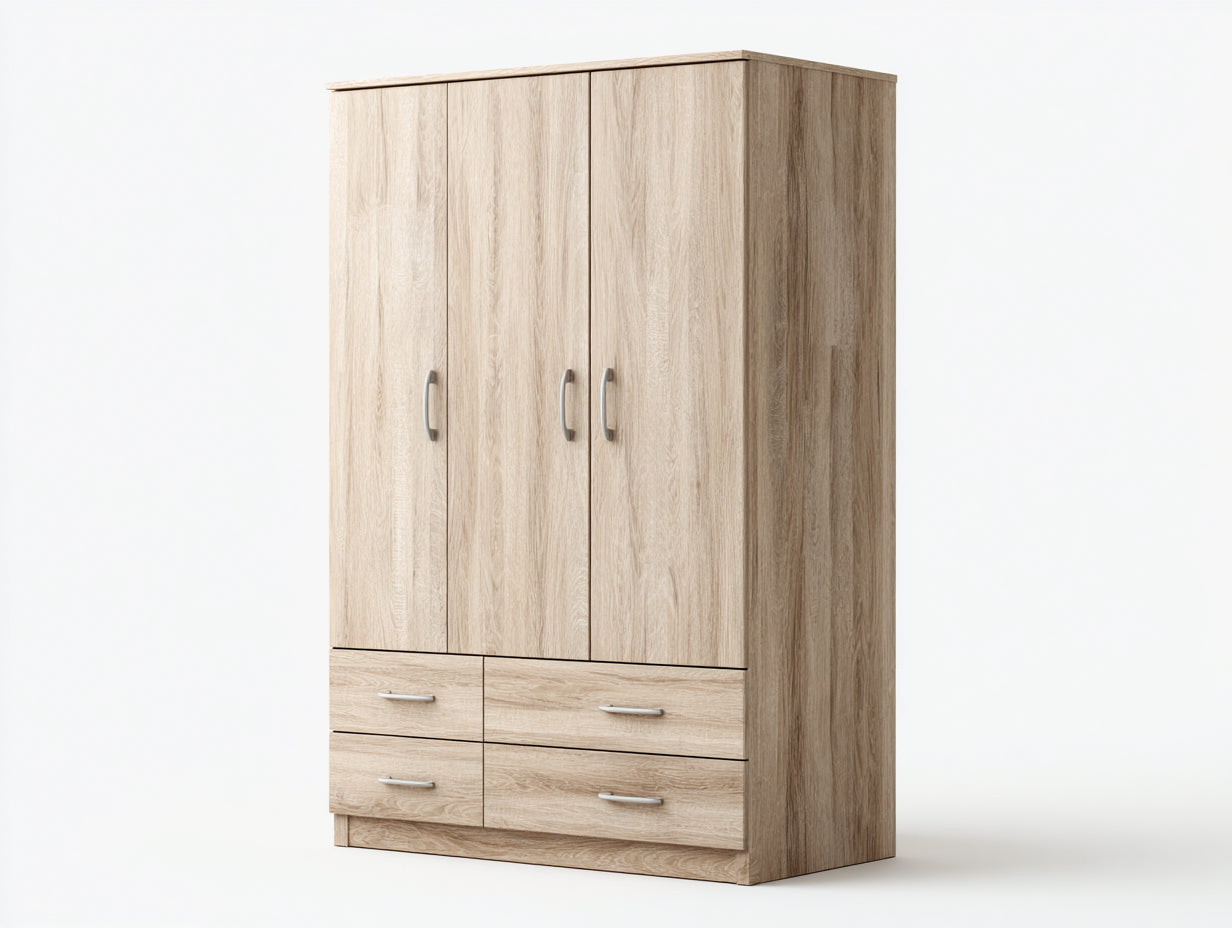 Armadio - Legno ingegnerizzato - Metallo - 120 x 52 x 180 cm - Rovere chiaro - Stile moderno