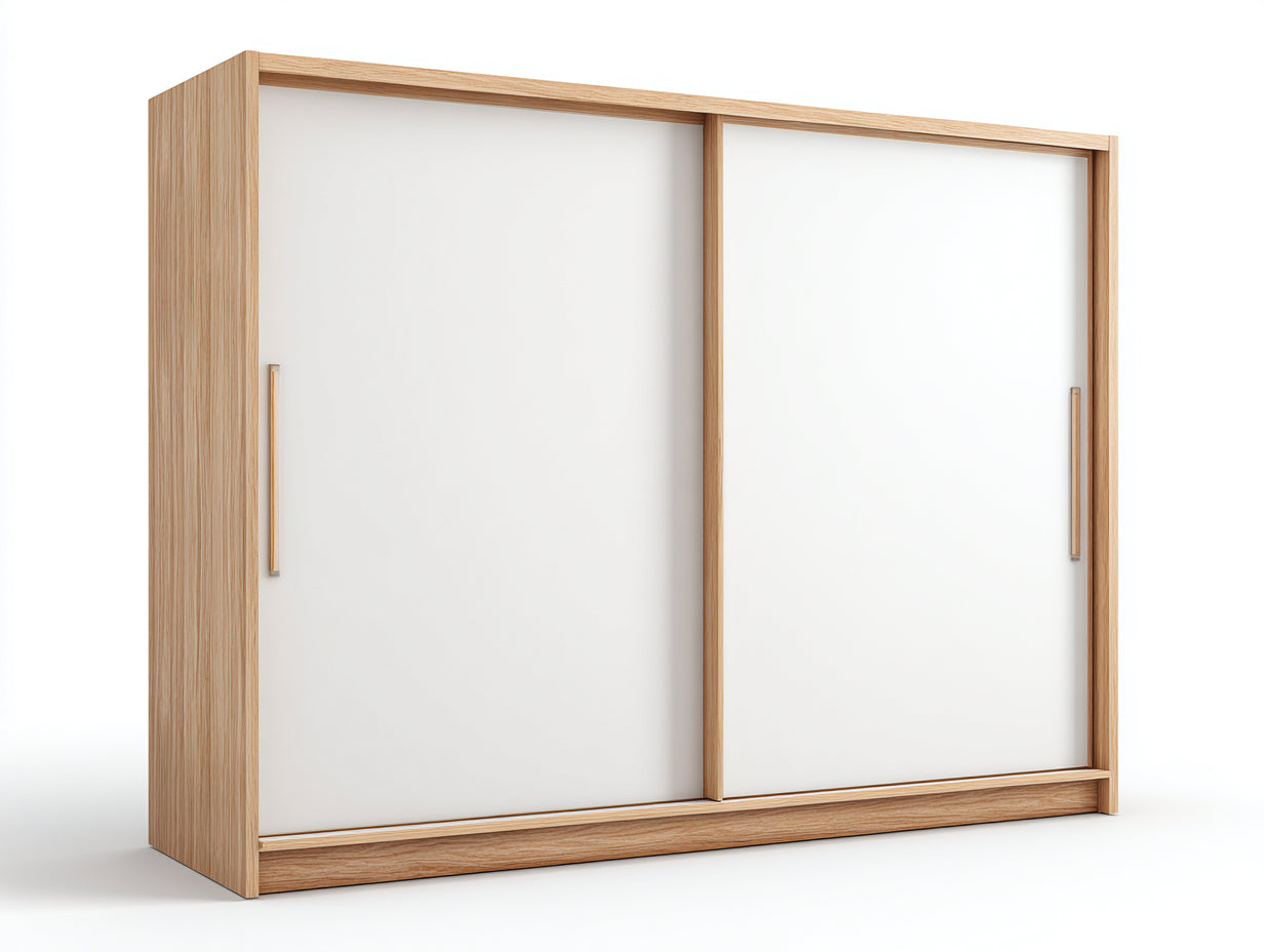 Armadio - Legno ingegnerizzato - Metallo - 200 x 60 x 180 cm - Bianco-Rovere naturale - Stile moderno