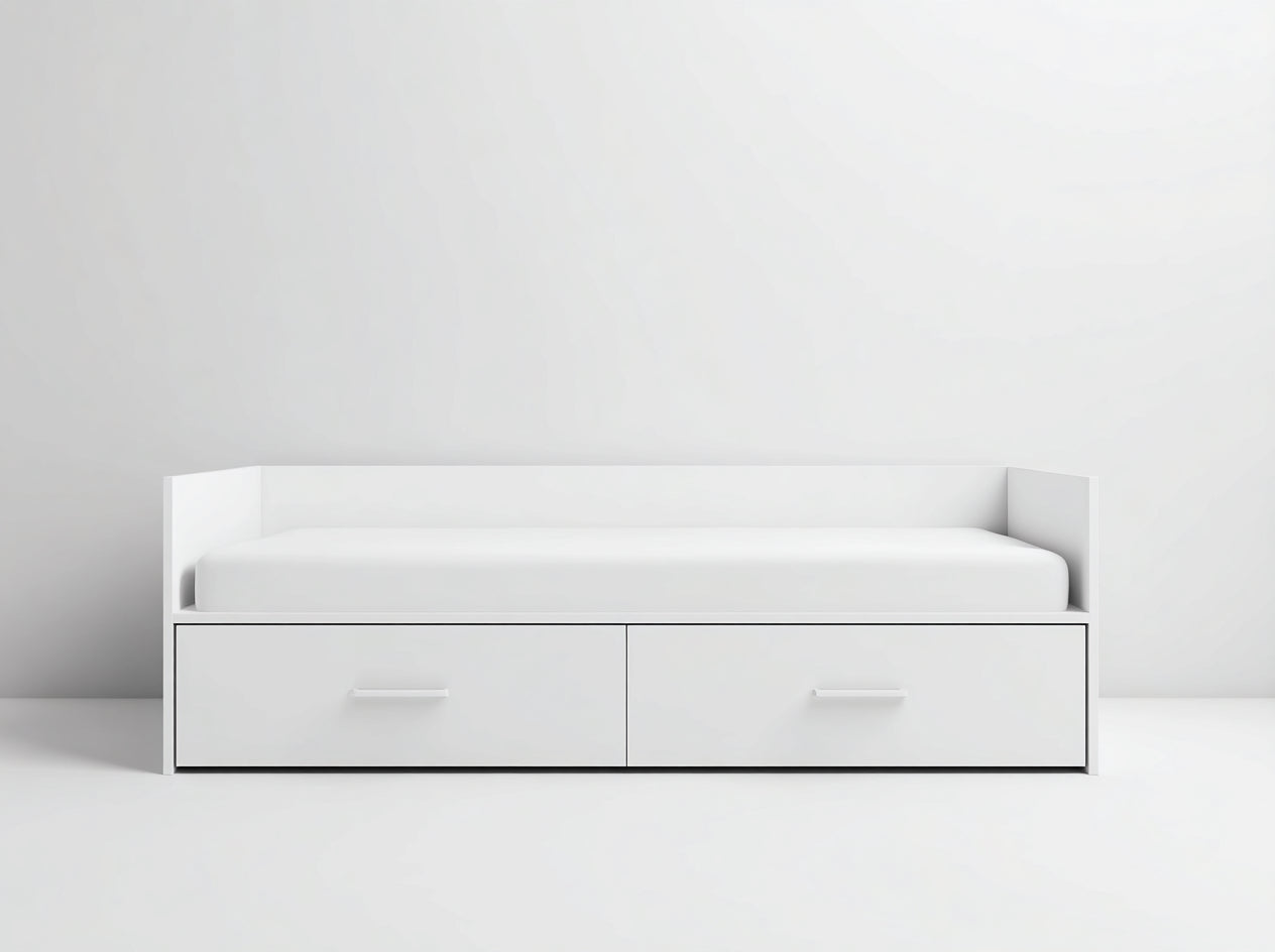 Divano letto - MDF-Legno di pino-Metallo - 204 x 96 x 84 cm - Bianco - Stile minimalista con cassetti integrati