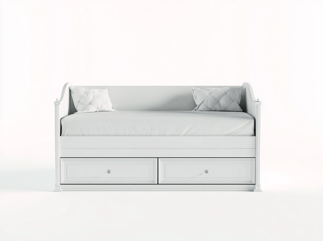 Divano letto - MDF-Legno di faggio-Metallo - 206 x 100 x 94 cm - Bianco - Stile classico con cassetti contenitore
