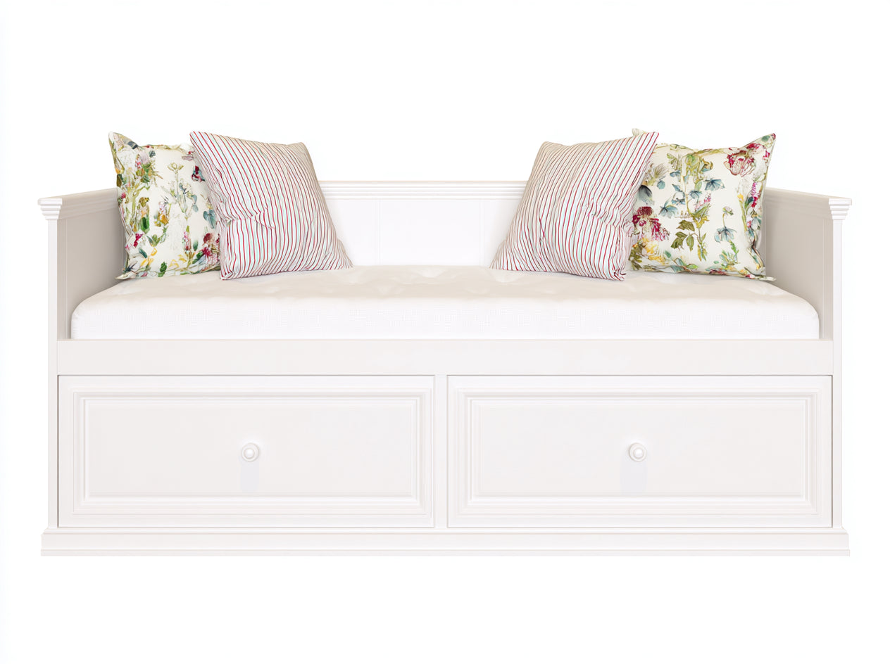 Divano letto - MDF-Legno di pioppo-Metallo - 208 x 100 x 92 cm - Bianco - Stile cottage con cassetti contenitore