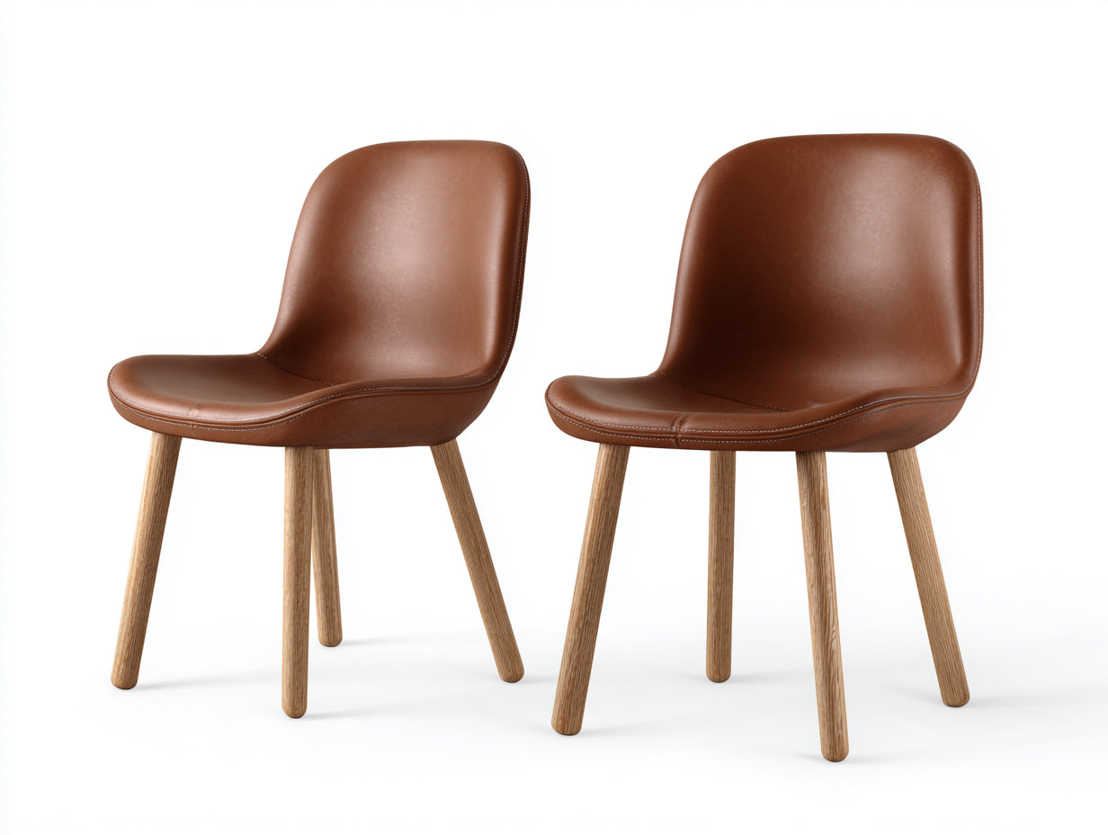 Sedia da pranzo - legno-similpelle - 50 x 57 x 83 cm - marrone-legno naturale - stile scandinavo