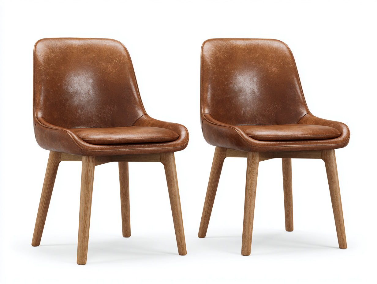 Sedia da pranzo - legno-similpelle - 55 x 61 x 84 cm - marrone cognac-legno naturale - stile contemporaneo