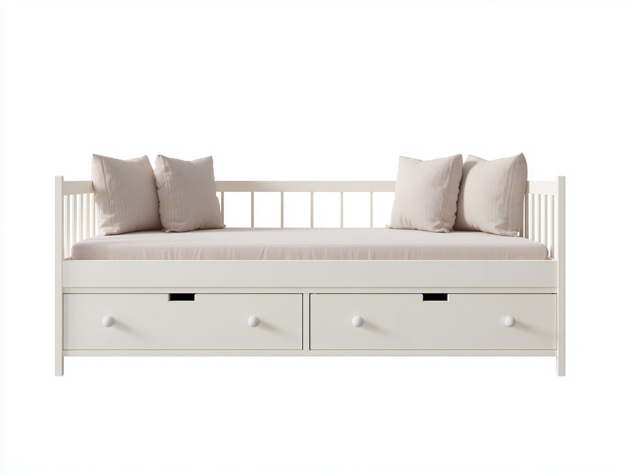 Divano letto - MDF-Legno di pino-Metallo - 210 x 100 x 88 cm - Bianco - Stile scandinavo con cassetti contenitore