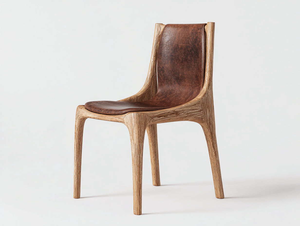 Sedia da pranzo - legno - similpelle - 49 x 56 x 84 cm - marrone-legno naturale - stile moderno