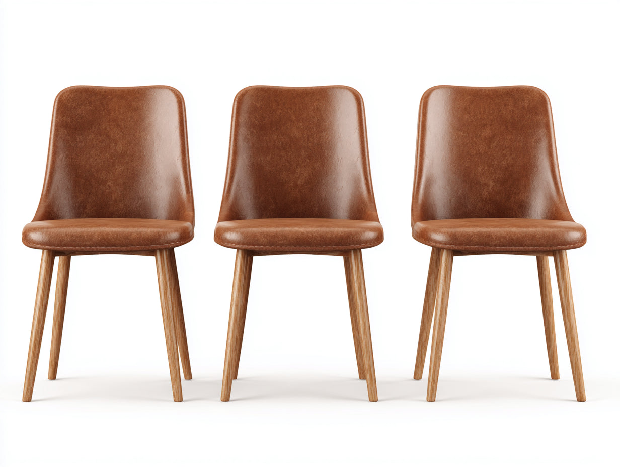 Sedia da pranzo - legno-similpelle - 49 x 58 x 86 cm - marrone-legno naturale - stile contemporaneo