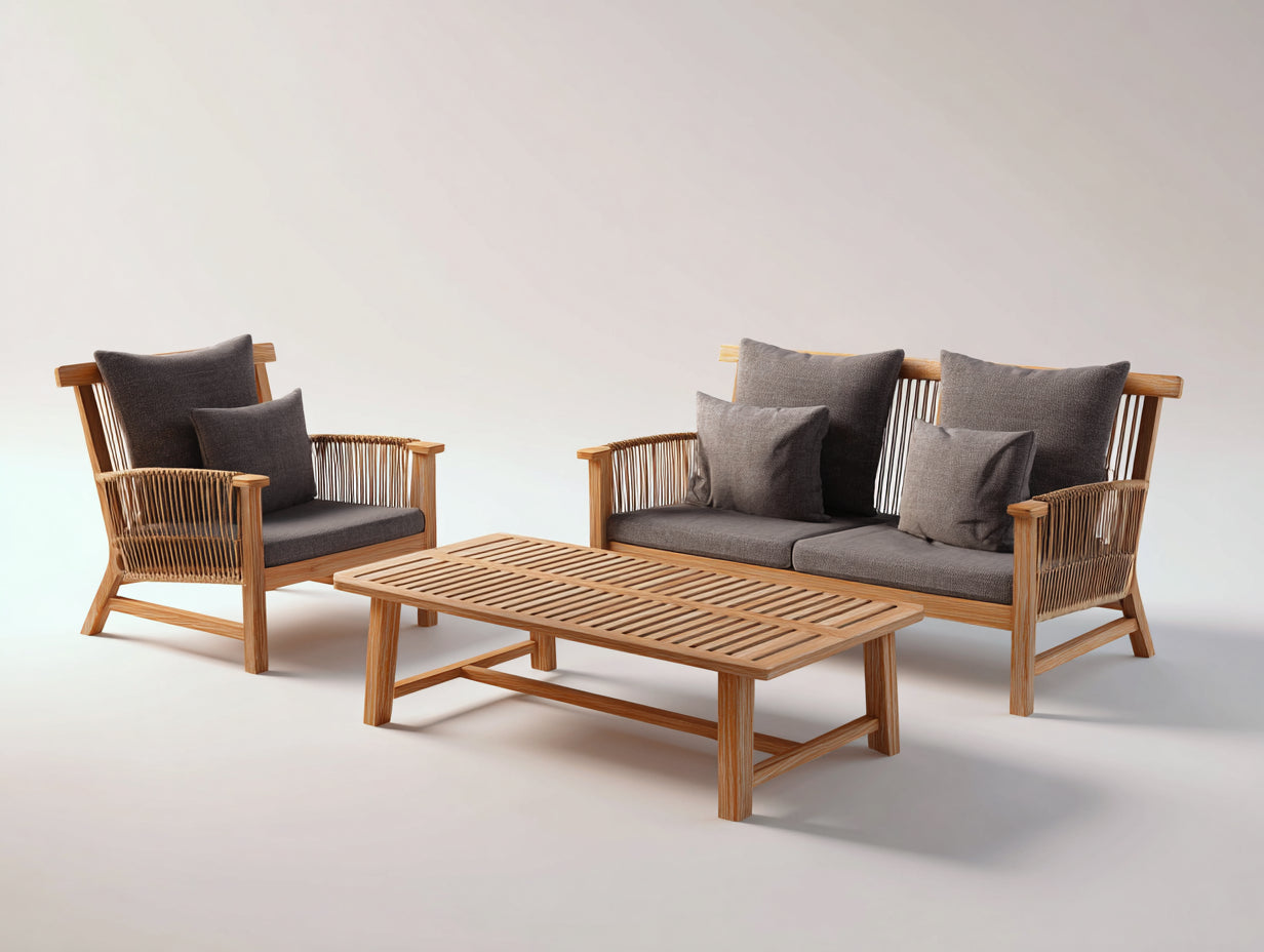 Divani da esterno - Legno-corda-tessuto - 176 x 82 x 82 cm - Grigio antracite-marrone naturale - Stile contemporaneo