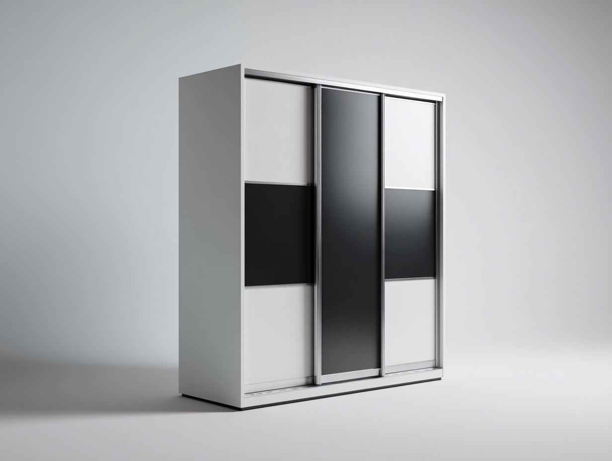 Armadio - Legno ingegnerizzato - Metallo - 150 x 58 x 195 cm - Bianco-Nero - Stile contemporaneo