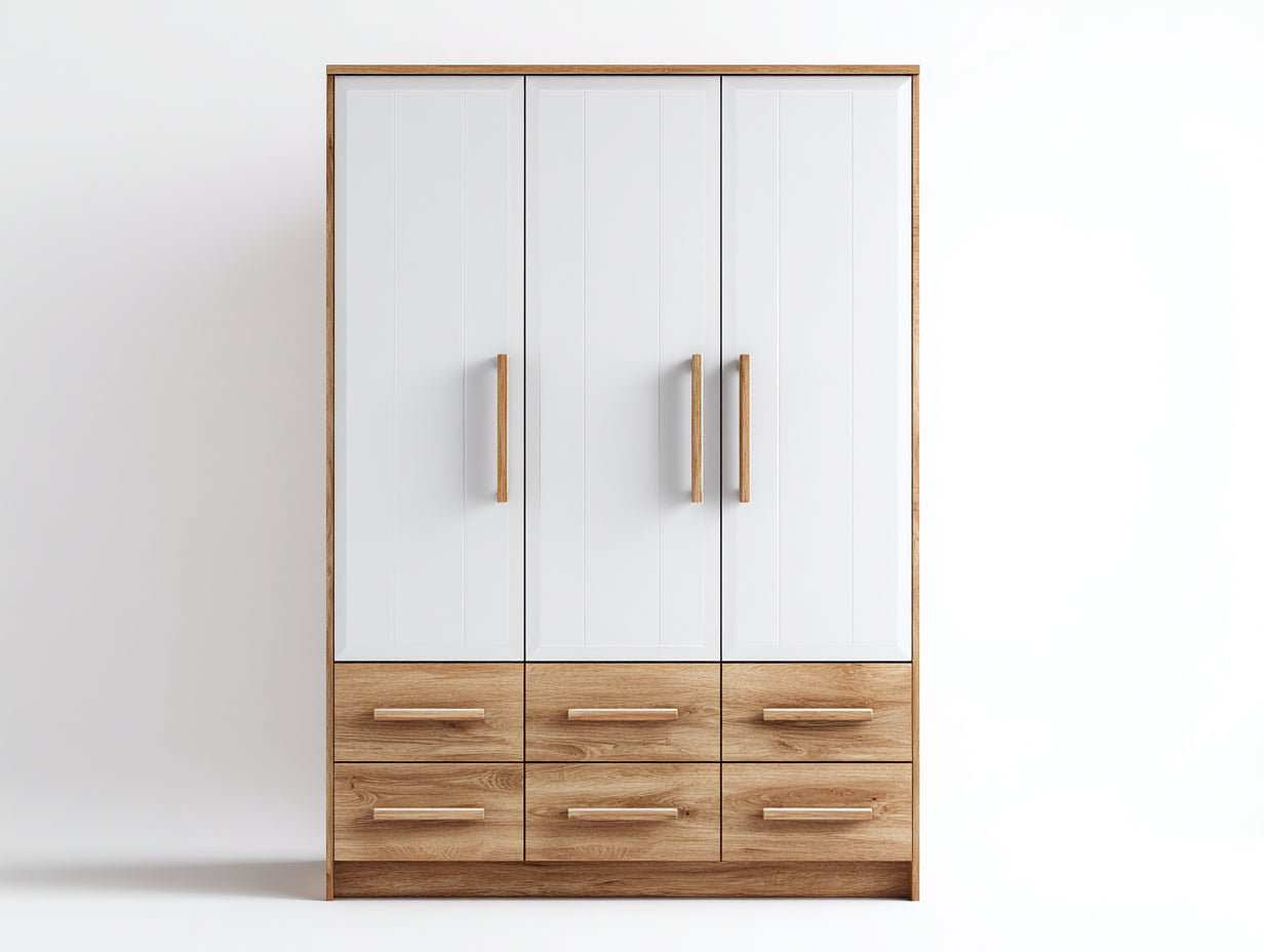 Armadio - Legno ingegnerizzato - Legno - 132 x 55 x 188 cm - Bianco-Rovere naturale - Stile moderno