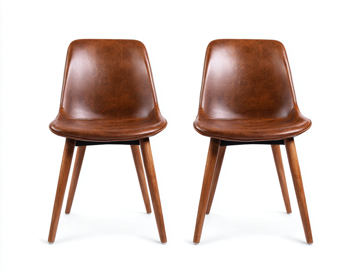 Sedia da pranzo - legno-similpelle-metallo - 50 x 57 x 85 cm - marrone-legno naturale-nero - stile industriale moderno