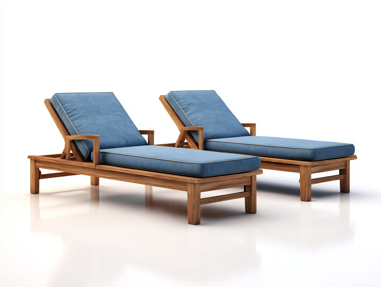Lettino prendisole - legno massello-tessuto - 200 x 74 x 35 cm - blu-legno naturale - stile contemporaneo con schienale regolabile