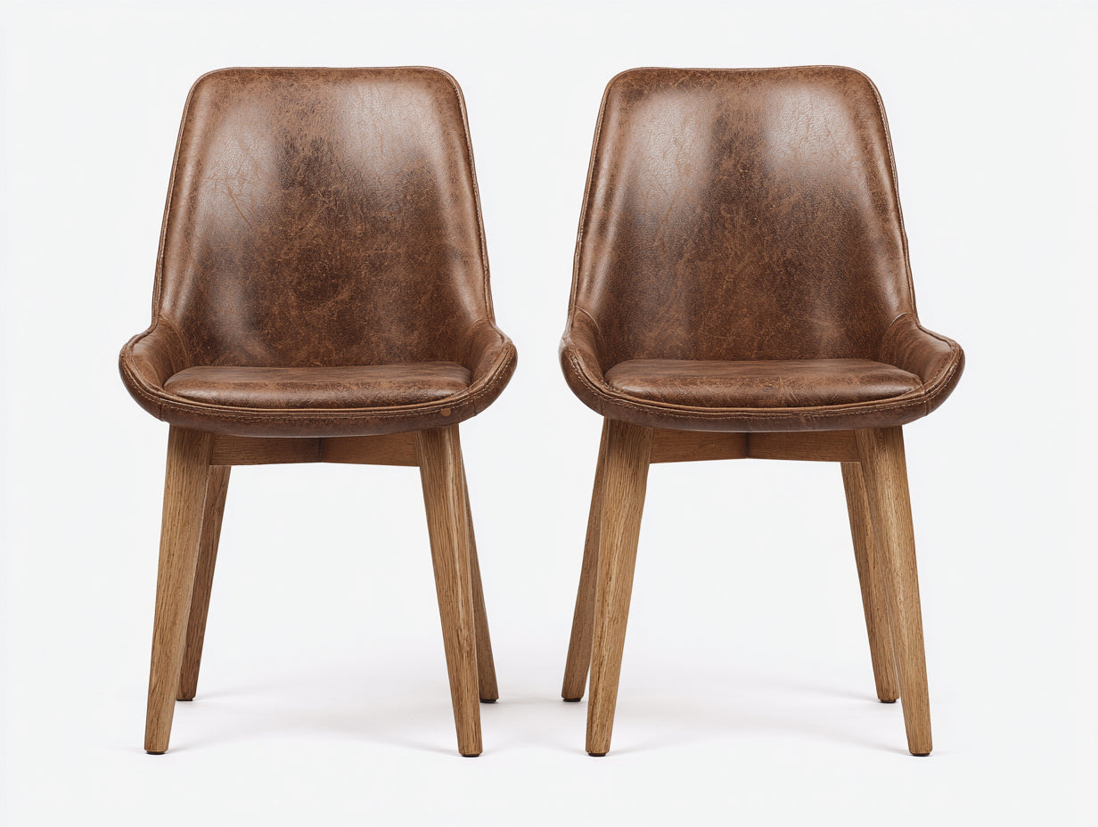 Sedia da pranzo - legno - similpelle - 51 x 61 x 87 cm - marrone scuro-legno naturale - stile industriale
