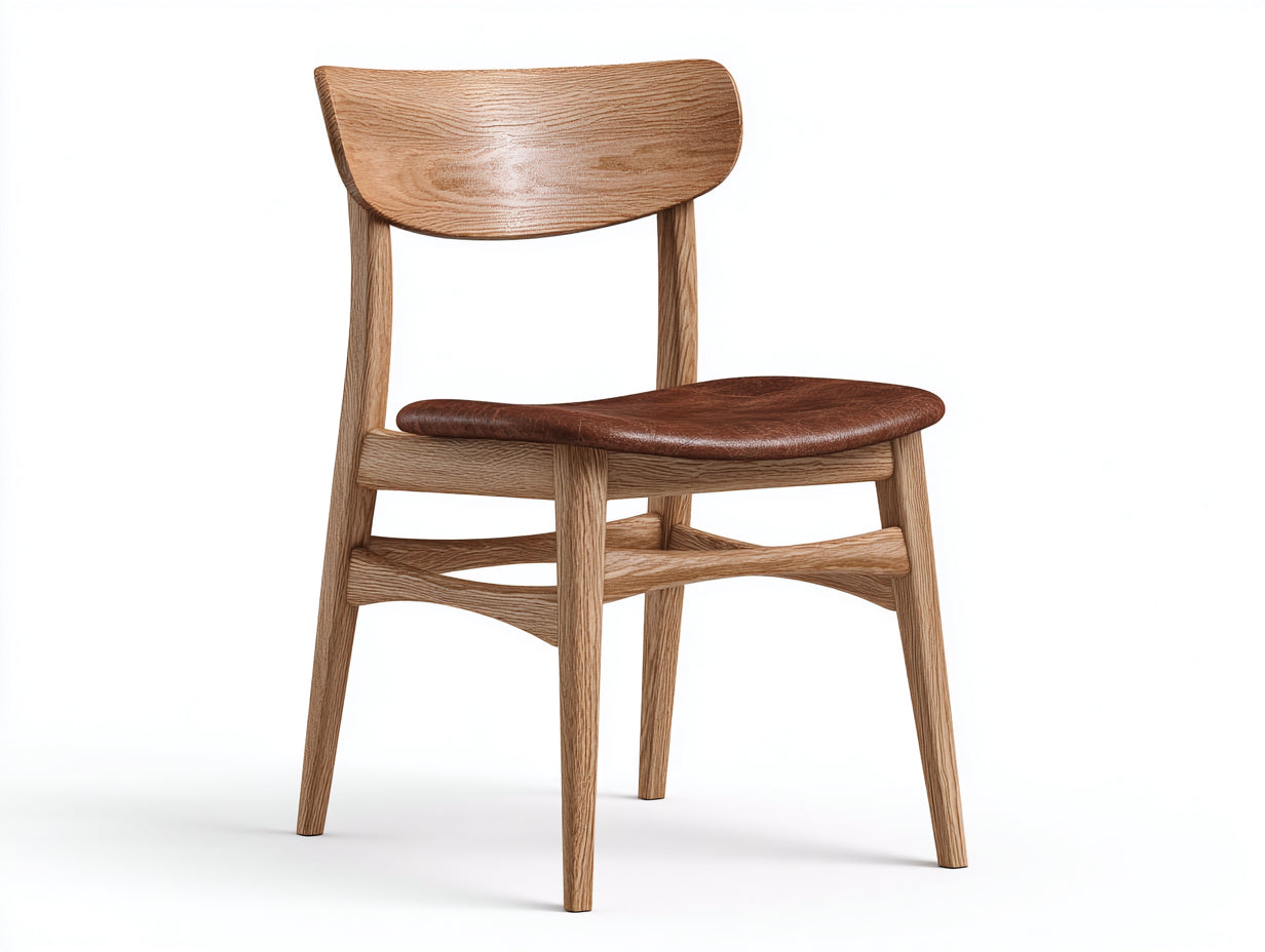 Sedia da pranzo - legno - similpelle - 48 x 53 x 80 cm - marrone-legno naturale - stile nordico