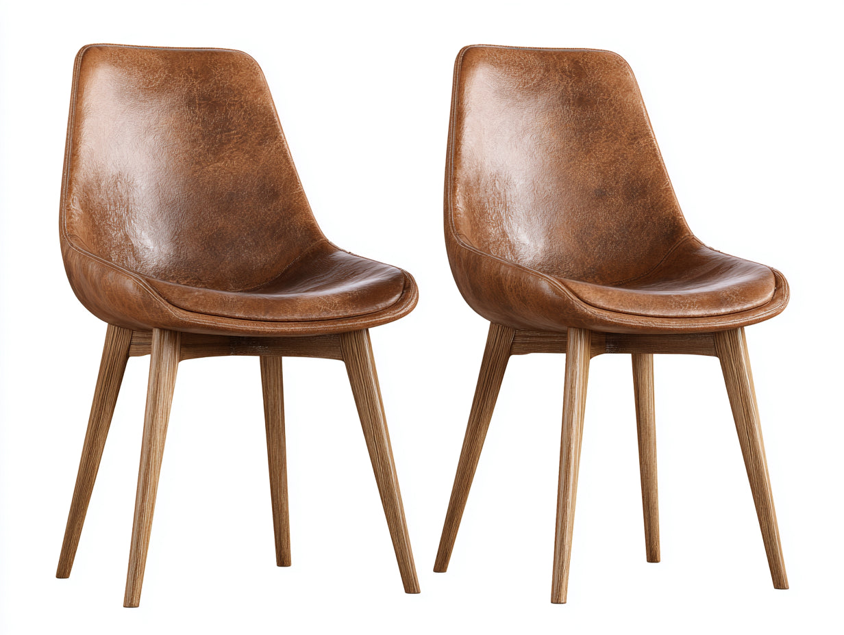 Sedia da pranzo - legno-similpelle - 51 x 58 x 86 cm - marrone cognac-legno naturale - stile vintage moderno