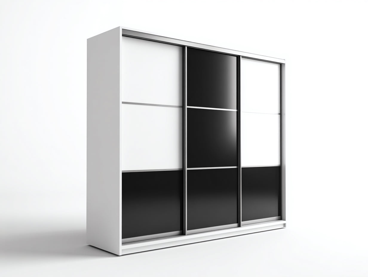 Armadio - Legno ingegnerizzato - Metallo - 180 x 60 x 200 cm - Bianco-Nero - Stile minimalista
